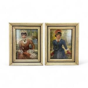 Pair of Vintage Framed Victorian Lady Prints - 10" x 8"
